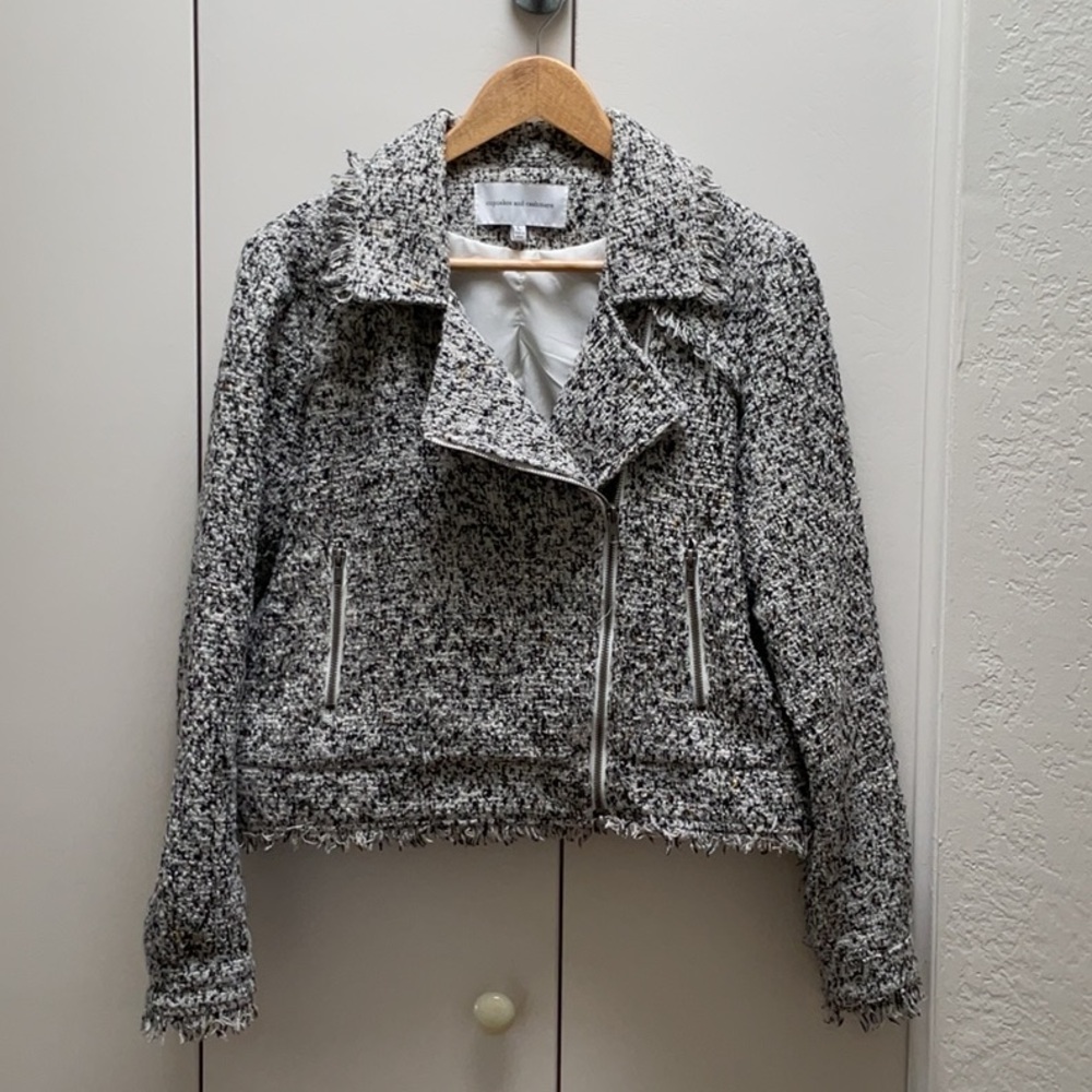 Cupcakes & Cashmere Black and White Teddy Jacket with Notched Lapel